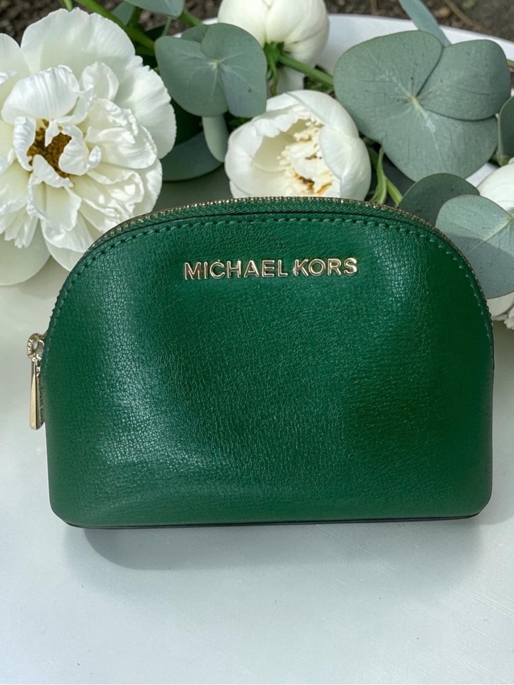 Michael Kors Emerald Green Leather Cosmetic Bag